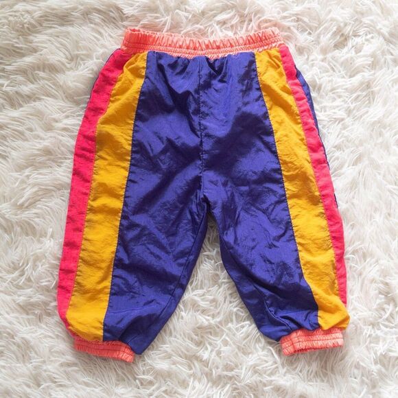 Baby Girls Wind Breaker Track Suit Pants in Neon Pink Mustard Yellow and Purple - Picture 1 of 5